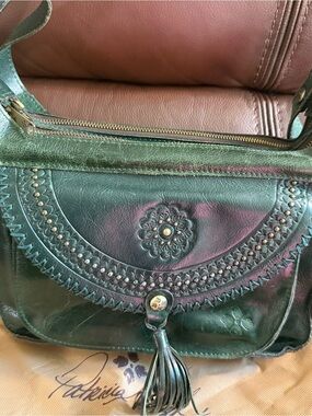 Patricia Nash Leather Crossbody Bag – Forest Green with Studded Detail